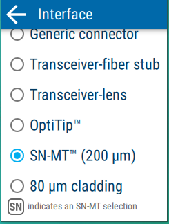 Interface UI SN MT selected